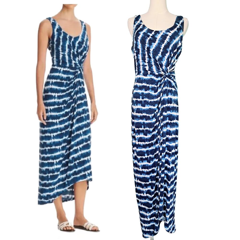 TOMMY BAHAMA Blue Tie Dye Oliana Stripe Tambour Maxi Dress Small Beachy Boho